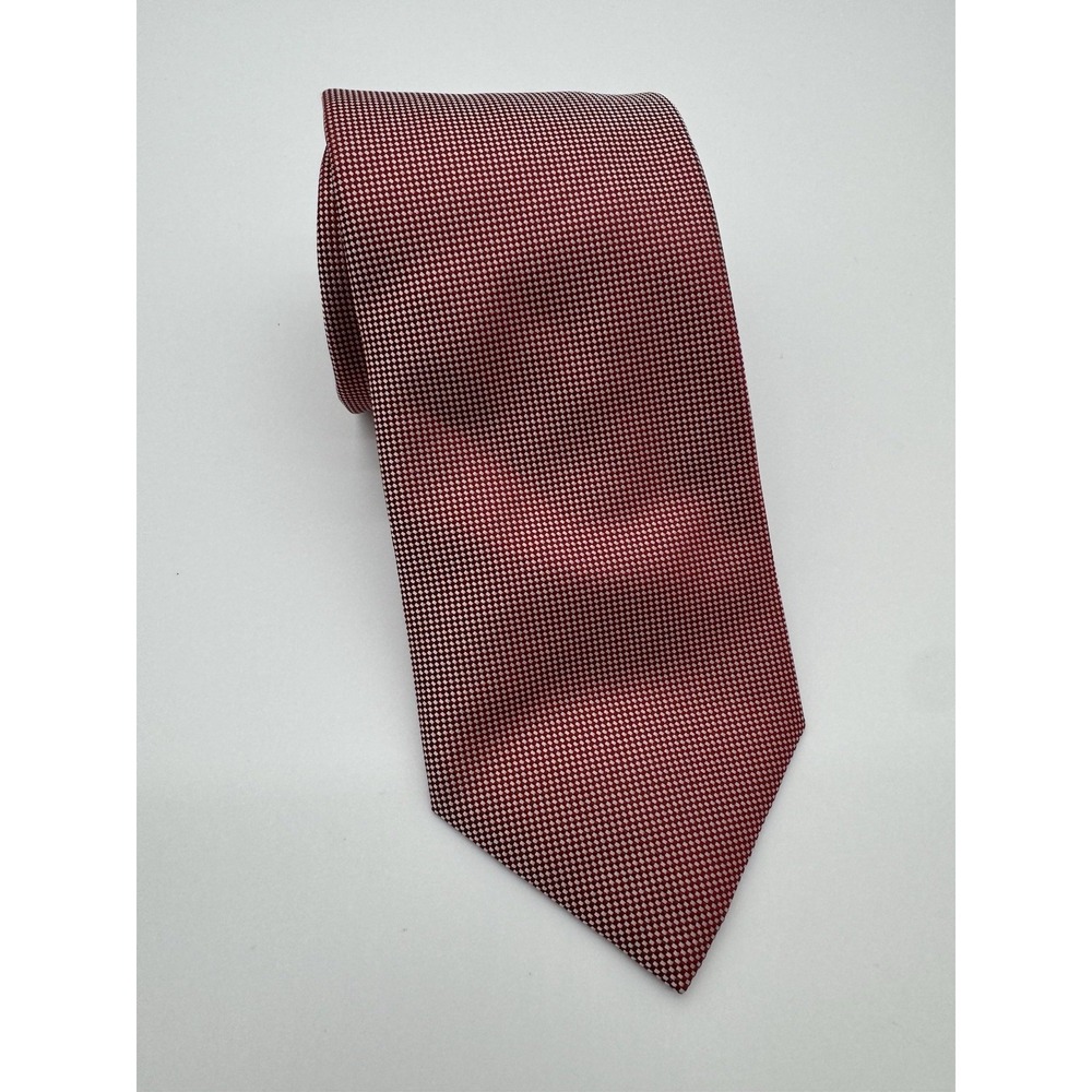 Dormeuil Paris 100% Silk Tie Red White Micro Check Pattern Luxury Neck Tie